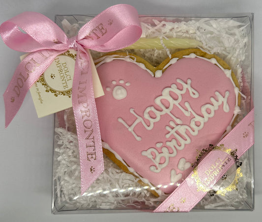 Gâteau d'anniversaire pour chien " Happy Birthday " Rose Coeur